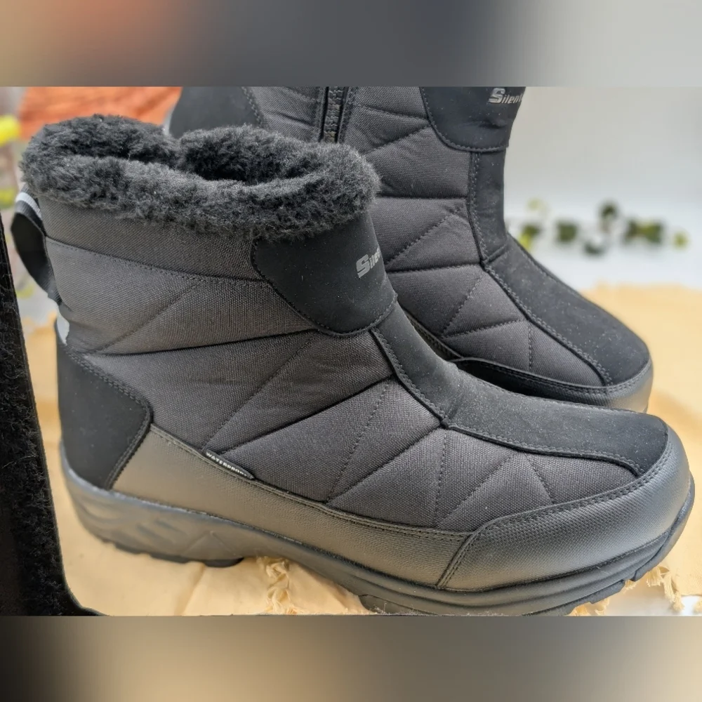 SilentCare Black Winter Boots Faux Fur Lined Waterproof Zip Up Size 14 DB2021 (G